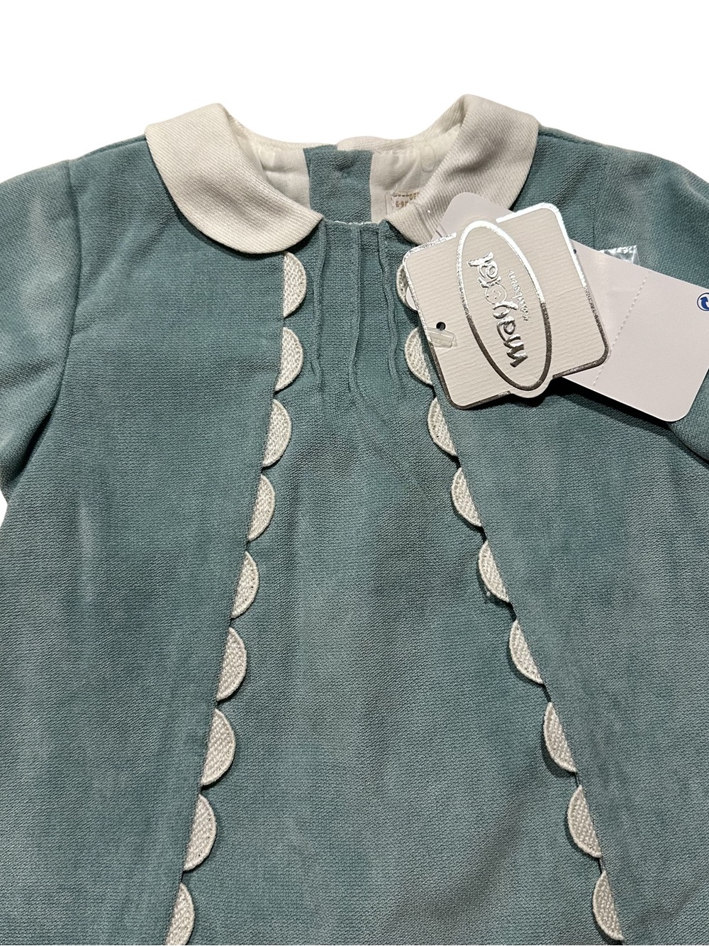 Mayoral Infant Dress w/ Bonnet Ice Blue Scalloped Collar Designer Girls 6-9m - Picture 3 of 11